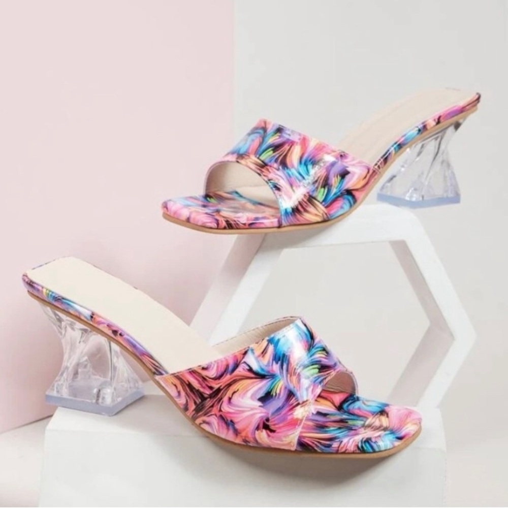 Sculptural Heeled Mule Sandals - Multi Color